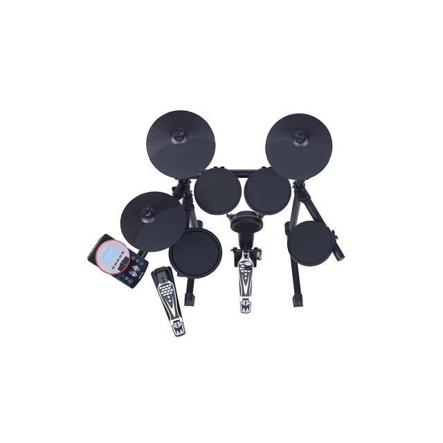 Compact, foldable Electronic Drum Set with elegant design and 10" 2-Zone Snare Pad and expandability to 2 Crash and 4 Tom.