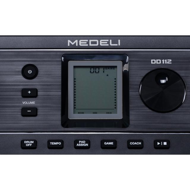 Portable Electronic Drumkit with 4 pads, flashing indicators and touch sensitivity.