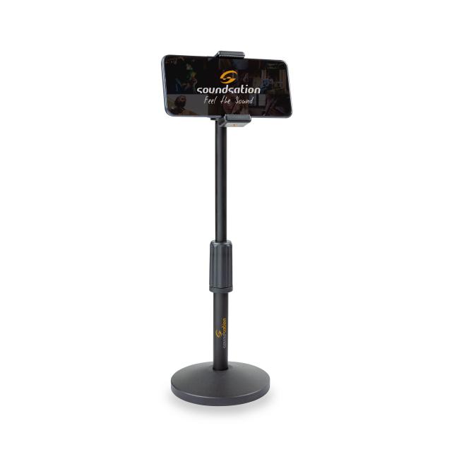 Tabletop webcast stand for microphone and smartphone
