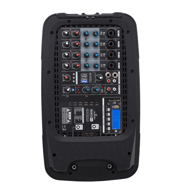 Sistema Pa 2x100W portatile con mixer attivo e due diffusori passivi a 2 vie