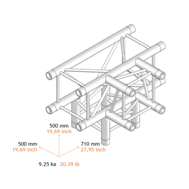 Angolo di Giunzione di 90° a "T" a 4 vie per Truss Quadrata con Lato da 29 cm Nero (29CTBPB)