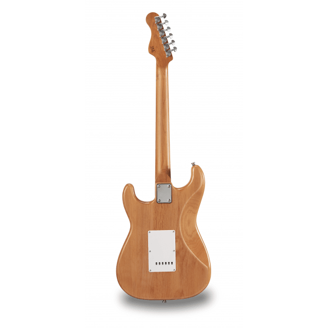 Chitarra elettrica double cutaway con 2 single coil + humbucker splittabile e meccaniche autobloccanti (equipaggiata Wilkinson, tastiera e manico in acero roasted, top fiammato)