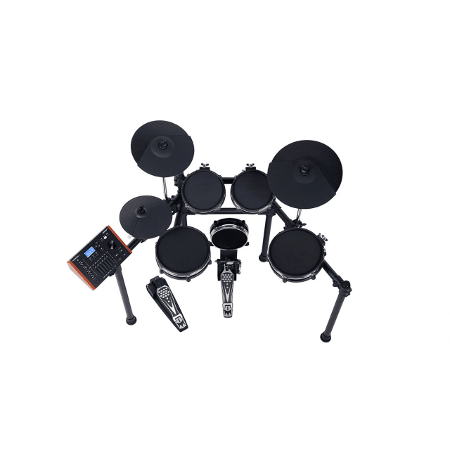 Batteria elettronica compatta ed elegante con tecnologia "PURE DRUM" e composta da  Snare, 3 Tom e kick trigger tutti con Mesh Head.  