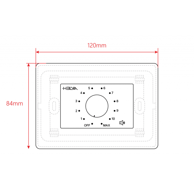 Attenuatore di volume da 10W per diffusori a 70-100V, 11 posizioni + Off, con linea aux. e comando di allarme a 24V