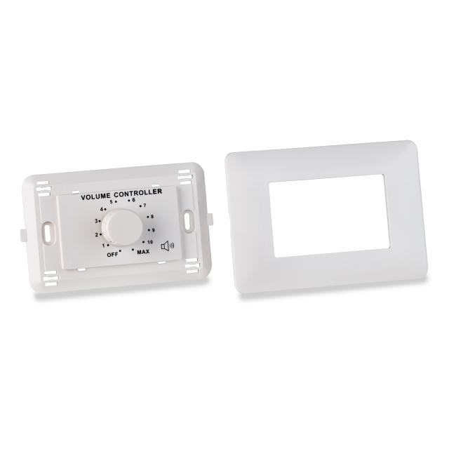 30W Volume attenuator for 70-100V speakers, 11 positions + Off,  with auxiliary line and 24V alarm control