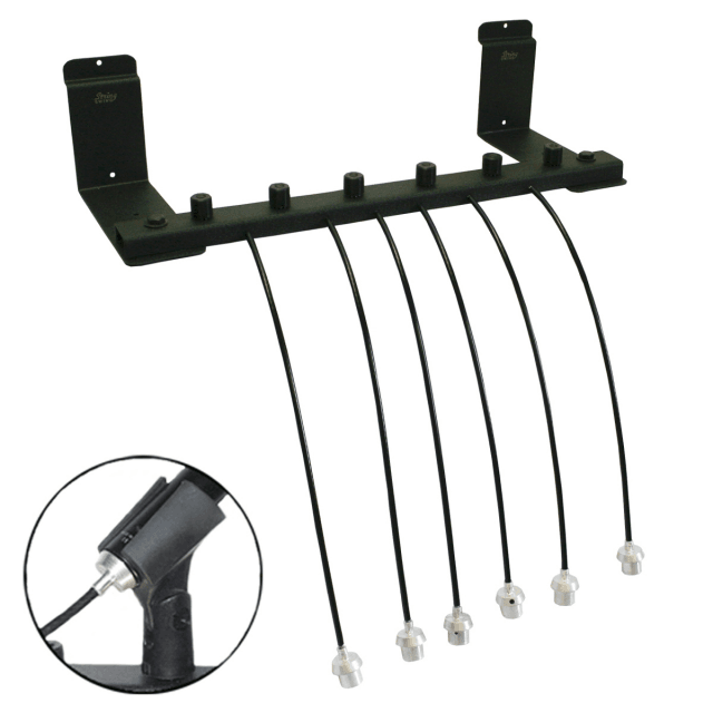 Espositore da parete per 6 microfoni con lucchetti