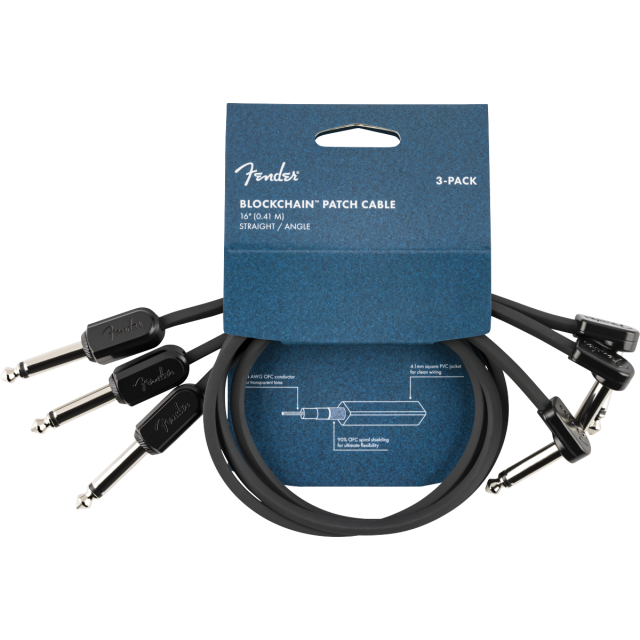 Pack da 3 cavi Patch Fender Blockchain 16", Straight/Angled
