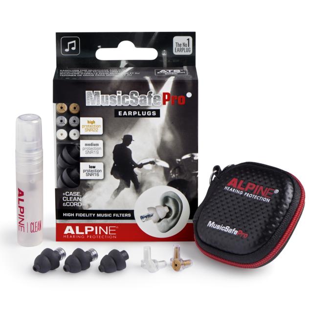 Earplug kit for hearing protection including 3 attenuation filters and travelbox - Black edition