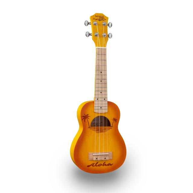 Soprano ukulele with inlaid drawing and bag