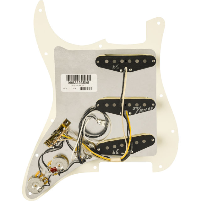 Fender Pre-Wired Strat Pickguard, Pure Vintage '59 w/RWRP Midde, Parchment 11 Hole PG