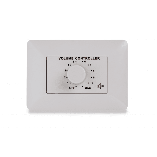 30W Volume attenuator for 70-100V speakers, 11 positions + Off,  with auxiliary line and 24V alarm control