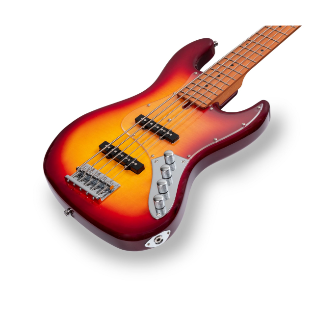 Electric bass with flamed top, roasted maple freboard and neck (5 strings)
