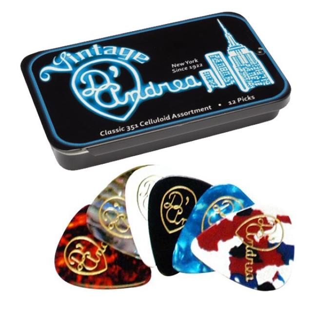 12 plettri Classic Celluloid Heavy in scatola di metallo