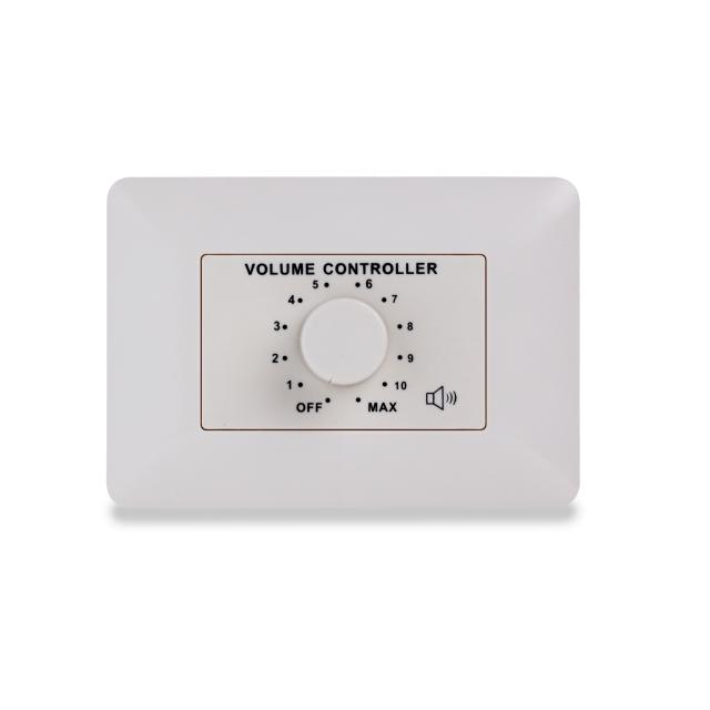 60W Volume attenuator for 70-100V speakers, 11 positions + Off,  with auxiliary line and 24V alarm control