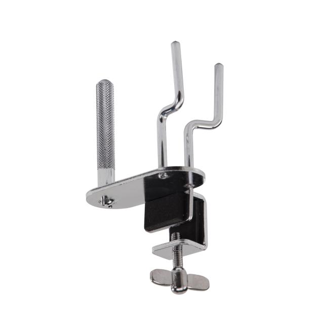 Double cowbell and wood block stand with bassdrum hoop clamp