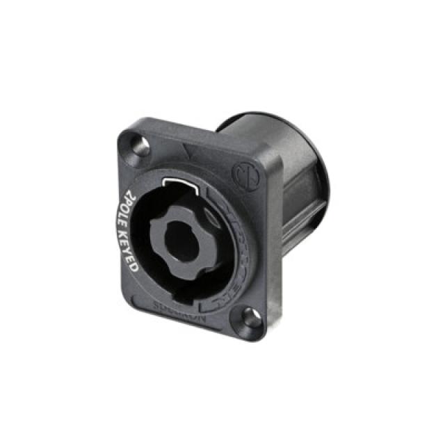 2 pole chassis speakON connector, black D-size flange, 3/16" flat tabs - Male