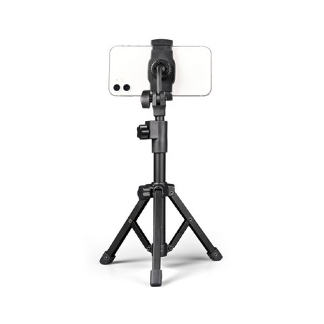 Tabletop webcast stand for microphone and smartphone