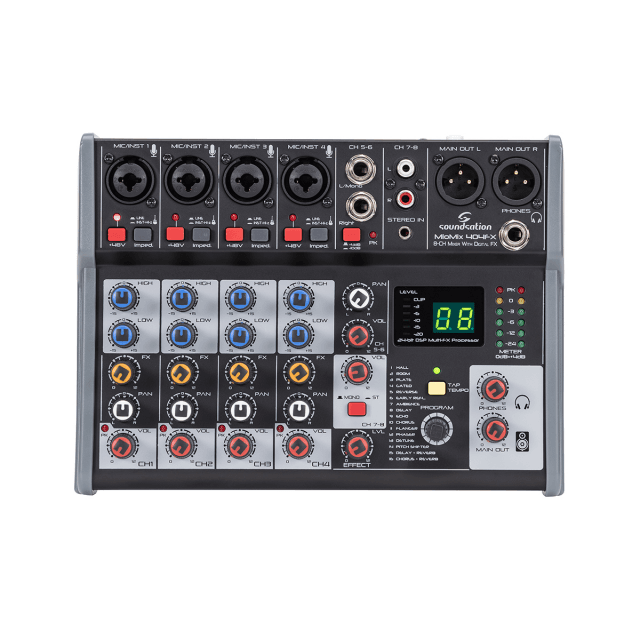 Mixer Audio Professionale 8-Canali con Multi-Effetto Digitale a 24-bit