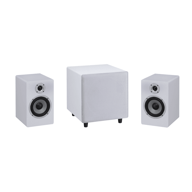 Monitor da studio bianco a 2 vie biamplificato con Woofer da 5,25"