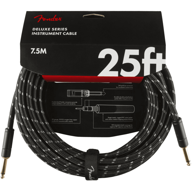 Deluxe Series Instrument Cable Straight/Straight 25' (7,5 m)  Black Tweed