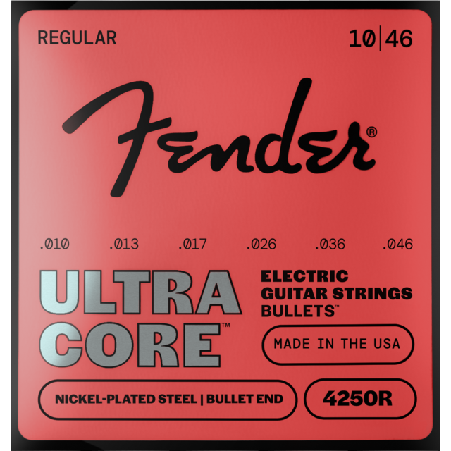 Muta Fender Ultracore™ Bullets™ 420R Guitar Strings, Nickel-Plated Steel, Bullet End, Gauges .010-.046 0733250506