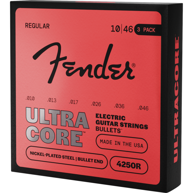 Pacco da 3 Mute Fender Ultracore™ Bullets™ 420R Guitar Strings, Nickel-Plated Steel, Bullet End, Gauges .010-.046 0733250606