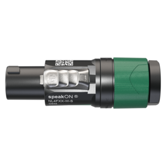 4 pole speakON cable connector, screw terminal assembly, chuck type strain relief for cable 6 to 12 mm