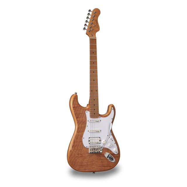 Double cutaway electric guitar with 2 single coils + splittable humbucker and self-locking tuners (Wilkinson equipped, roasted maple neck+fretboard, flamed top)