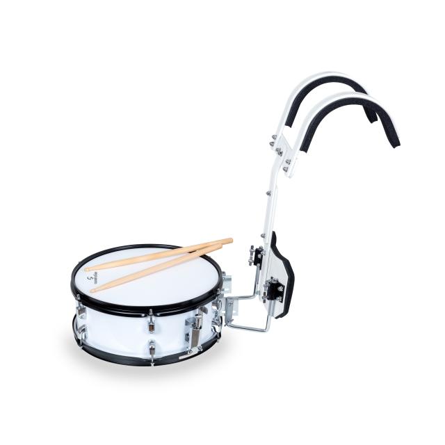 Marching snare drum with carrier in white color