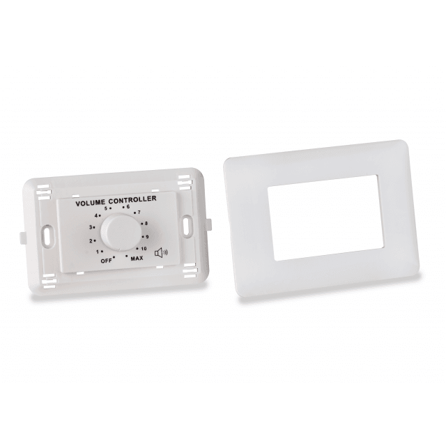 Attenuatore di volume da 60W per diffusori a 70-100V, 11 posizioni + Off, con linea aux. e comando di allarme a 24V