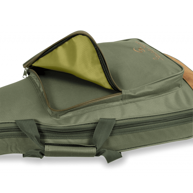Acoustic guitar bag with suede leather inserts