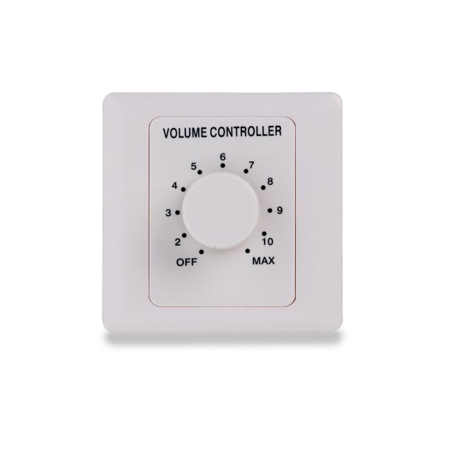 10W Volume attenuator for 70-100V speakers, 11 positions + Off,  with auxiliary line and 24V alarm control