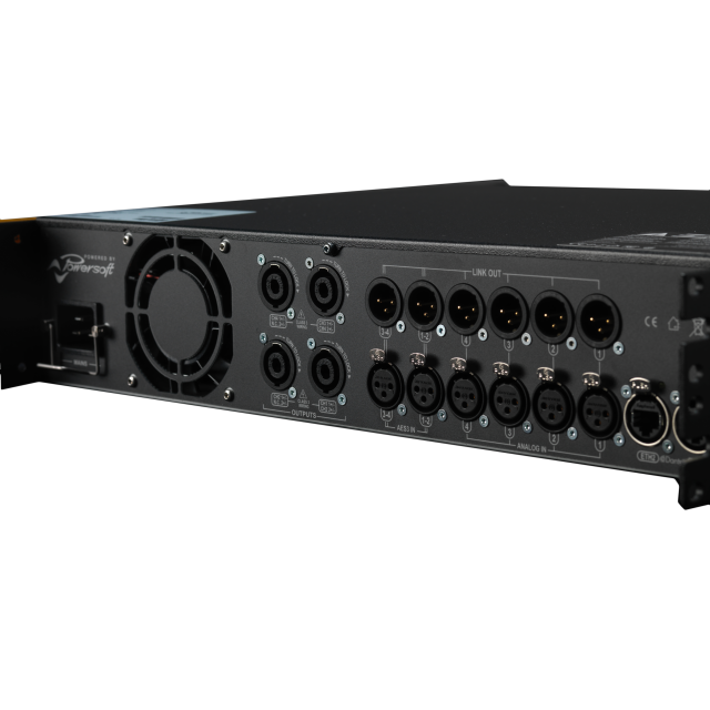 4-channel amplifier, 2300 W into 4 Ω, advanced DSP with Dante/AES67 system and 4.3" touchscreen