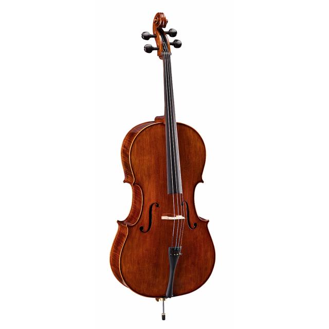 Violoncello 4/4 in legno massello con fondo e fasce in acero fiammato