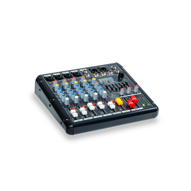 6-Channel Mixing Console with 4 Mono and 1 Stereo Channels, 24-bit 99 Effect, USB/BT, PC Interface