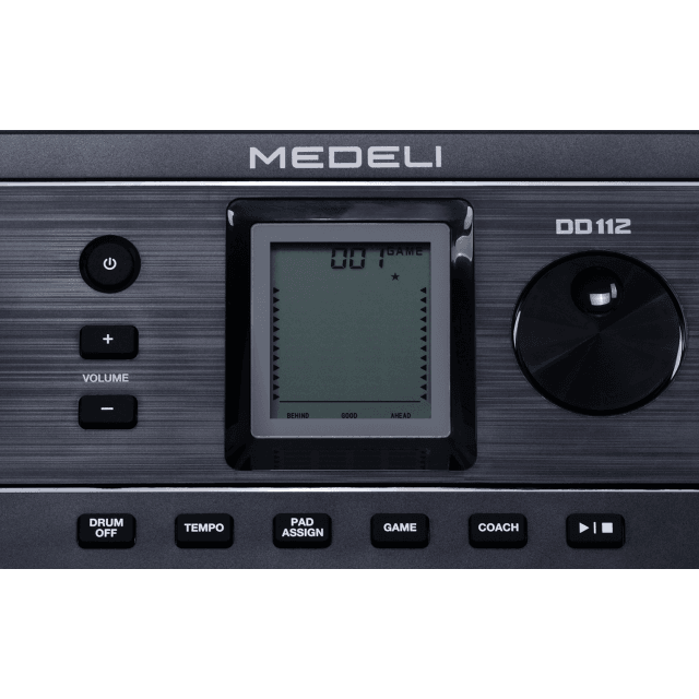 Portable Electronic Drumkit with 4 pads, flashing indicators and touch sensitivity.