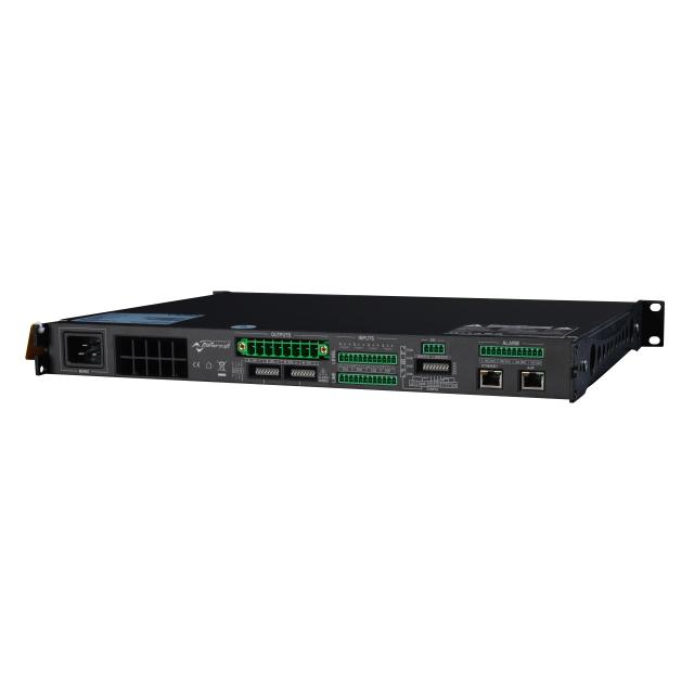 4-channel amplifier, 800 W into 2 Ω, 1 rack unit, compatible with Lo-Z loads and 70/100 V distributed lines.