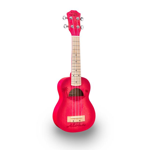 Soprano ukulele with inlaid drawing and bag