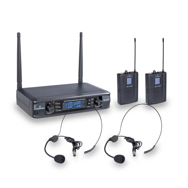 Sistema wireless compatto UHF doppio a 300 canali con 2 bodyback A2 (600-630 MHz)