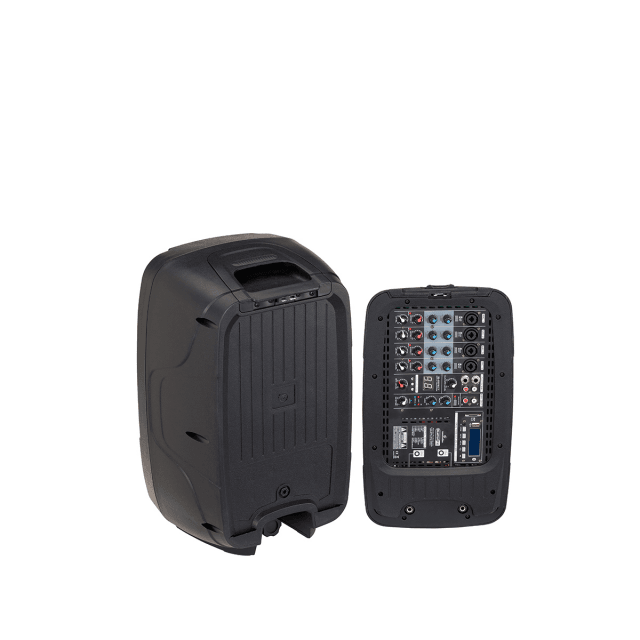 Sistema Pa 2x100W portatile con mixer attivo e due diffusori passivi a 2 vie