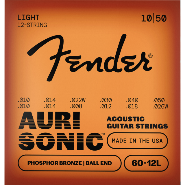 Muta Fender AuriSonic™ 60-12L Acoustic Guitar Strings, Phosphor Bronze, 12-String, Gauges .010-.048, (12)stg 10-48 0730060423