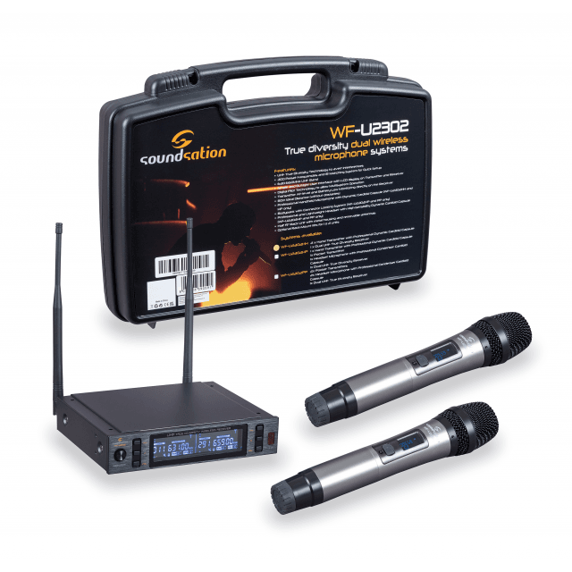 True Diversity Dual Wireless Microphone System with 2 handheld microphones 630-660MHz