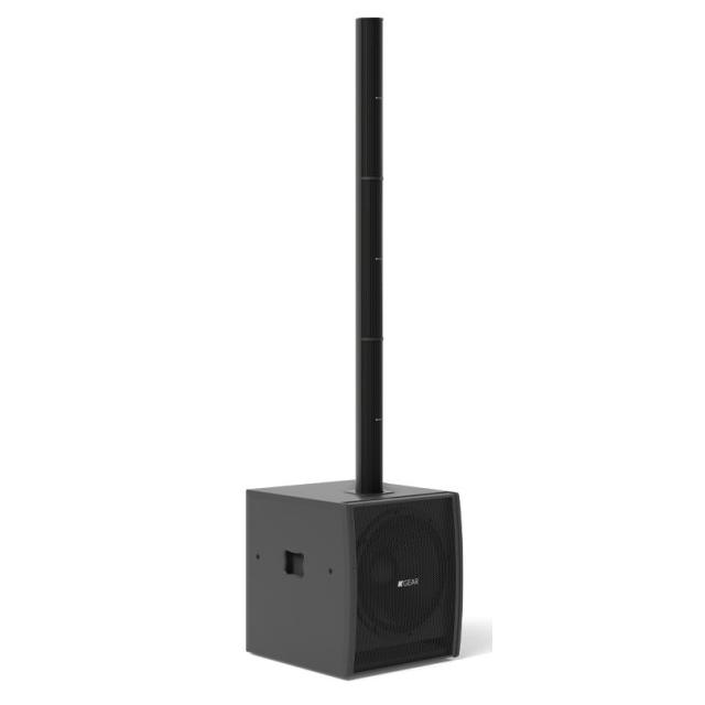 Sistema PA attivo subwoofer da 18” con colonna line-array modulare a 3 segmenti (8x2” K-array™ PAT®), modulo Powersoft con DSP integrato
