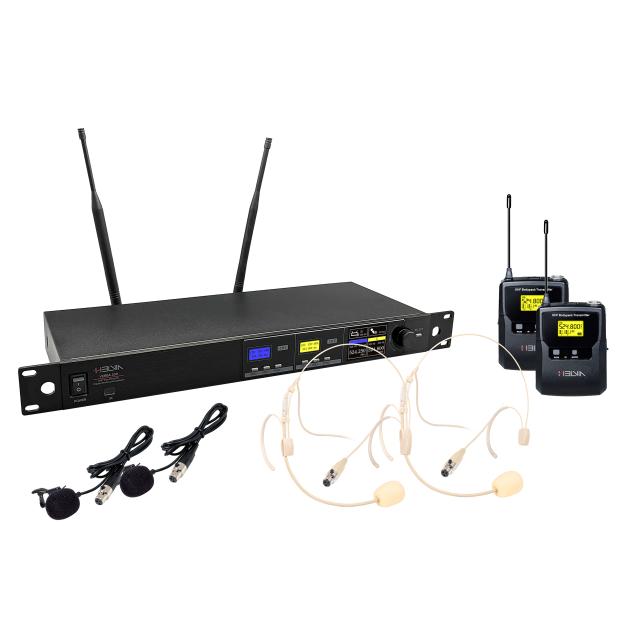 Sistema wireless UHF True Diversity con Autoscan - 2 bodypack A2 (628-668 MHz)