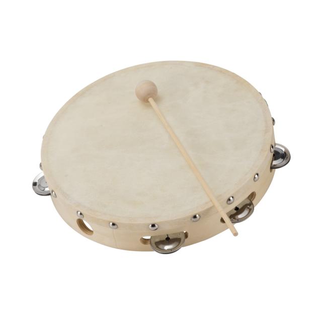 Tamburello in acero con pelle naturale  e piattelli 12"