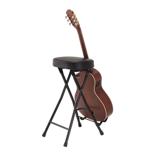 Guitarist stool with integrated guitar stand
