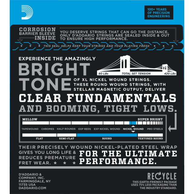 Nickel Wound Bass Guitar Strings, Heavy, 55-110, Long Scale