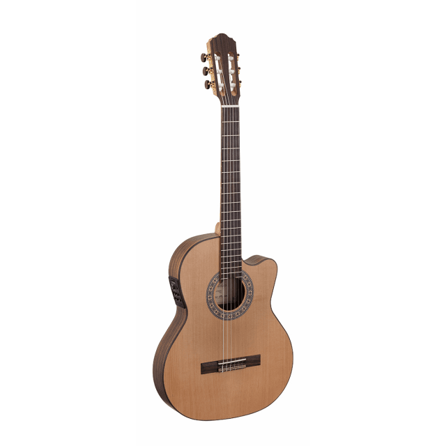 All solid hybrid cutaway guitar with cedar top in open pore satin finish w/preamp - Thin Line version (Made in Europe)