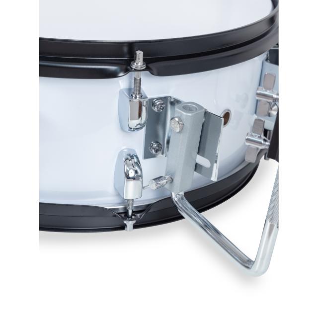 Marching snare drum with carrier in white color