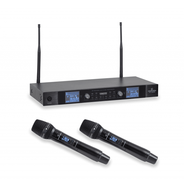 UHF True Diversity Dual Multi-Channel Wireless Microphone System 630-660MHz with 2 handheld microphones